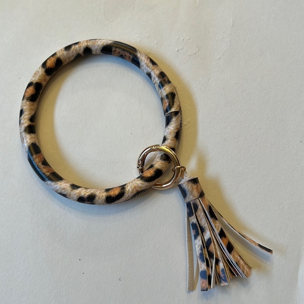 Bangle keychain with matching tassell Cheetah Animal Print Faux Leather